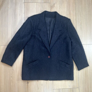 Vintange Lombardi Classic Sportswear Mohair Wool Lined Blazer Jacket Sz 16 Black